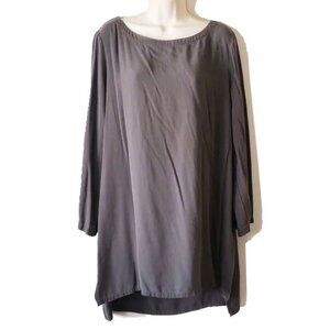 Eileen Fisher Long Sleeve Silk Tunic Top M Gray
